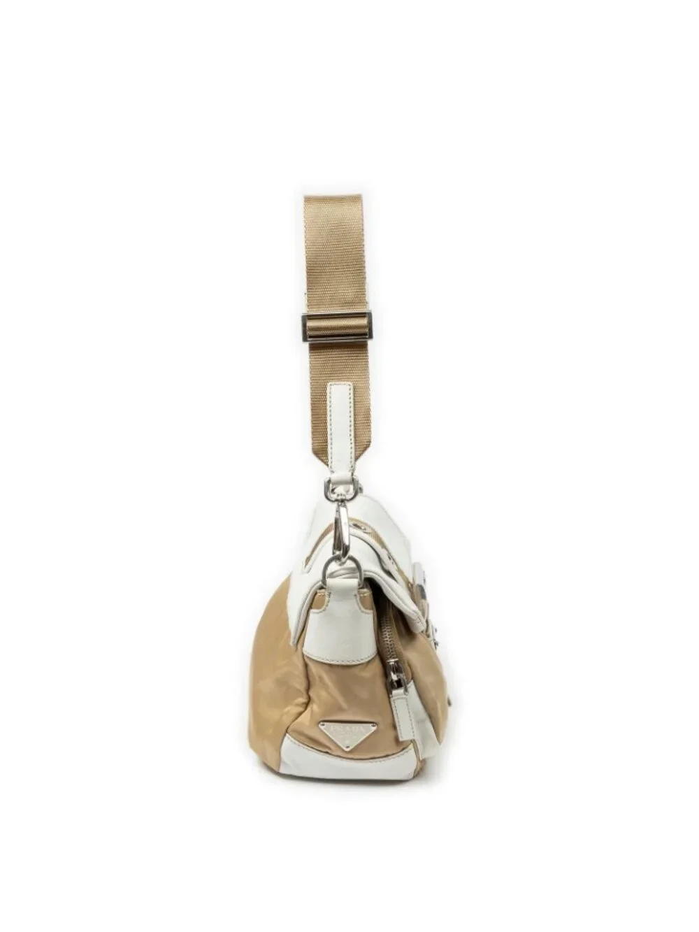 Prada Buckle Flap Bag Crossbody Beige Ivory Nylon Canvas